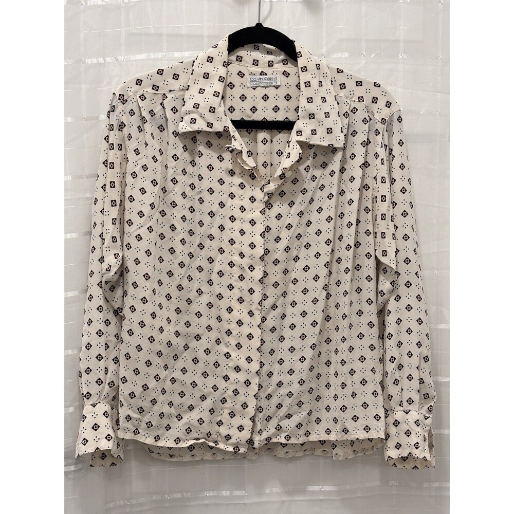 Vintage Calvin Klein Silk Blouse Size‎ 4 Geometric Print Button Front